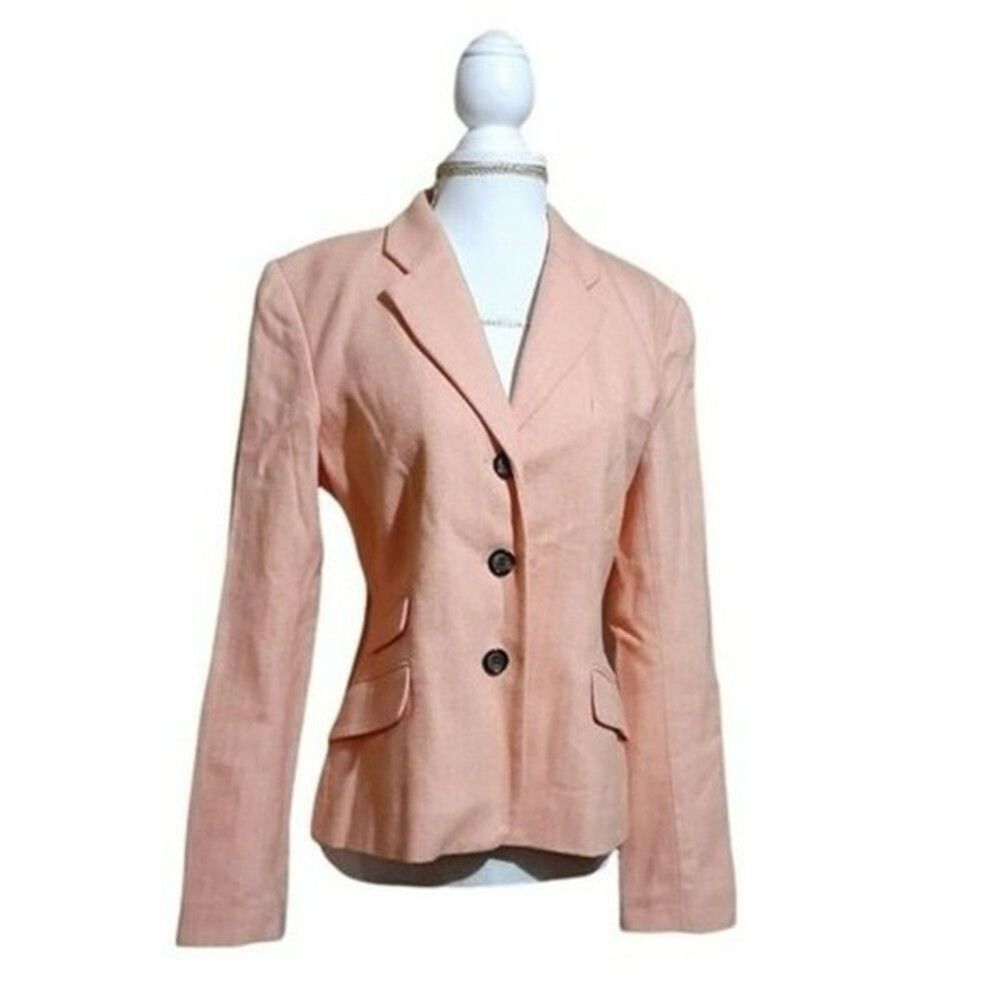 Vineyard Vines Women's 3 Button Notched Lapel Cotton Blazer Jacket Orange Size 8